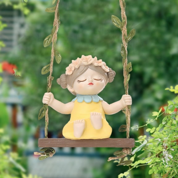 Gmogad Resin Garden Ornament, Outdoor Swing Girl Statue Resin Decor - Hand-Painted Yard Art for Flower Pot, Patio, Balcony, Home Gardening Decoration