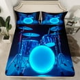 thumbnail image 2 of Manfei Musical Drum Kit Queen Sheet Sets,Rock Music Flat Sheet,Blue Black Queen Fitted Sheet For Teens,Microfiber Bedroom Decor,4-Piece, 2 of 7