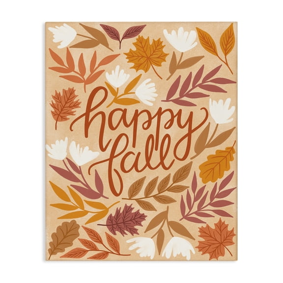 Stupell Industries Happy Fall on Leaves Plants & Flowers Painting Wrapped Canvas Art Print Wall Art, 16 x 20