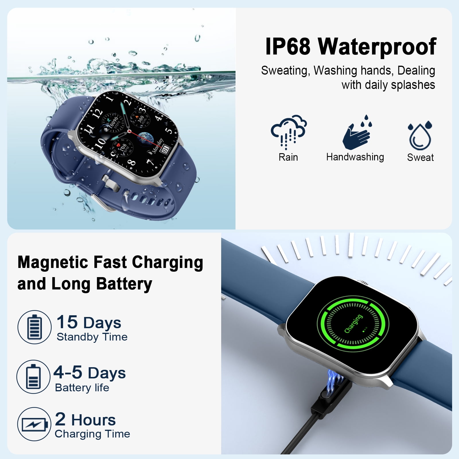 Smart Watch Fits for Android and iPhone, 2.01" AMOLED Screen, Bluetooth Calls/Answer, Fitness Tracker, 110+ Sport Modes, Smart Watch for Men Women, IP68 Waterproof Smartwatch, Gifts for Dad