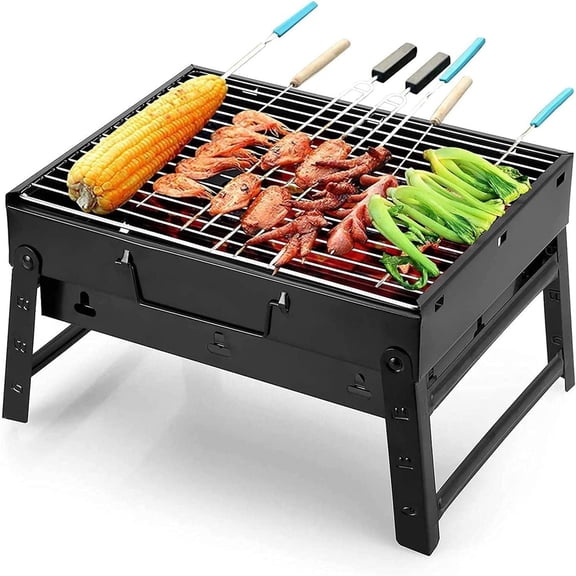 Vowella Portable Folding Charcoal Grill, Compact & Lightweight Stainless Steel Barbecue Grill with Tools for Camping, Beach, Picnics, Backyard