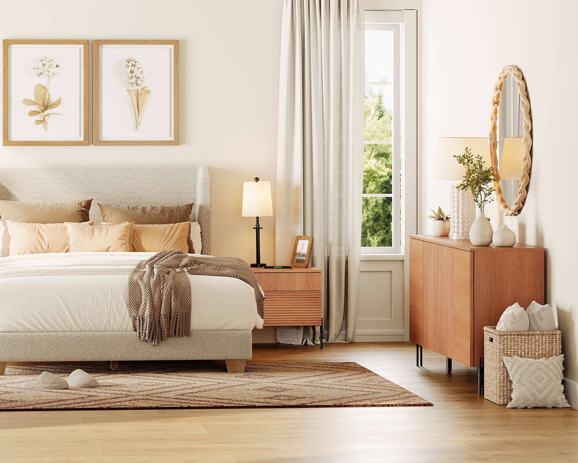 2-Piece Reeded Bedroom Set, Modern Minimalist Nightstand and Dresser Set, Oak Wooden Chest With Hidden Handles For Bedroom, Living Room