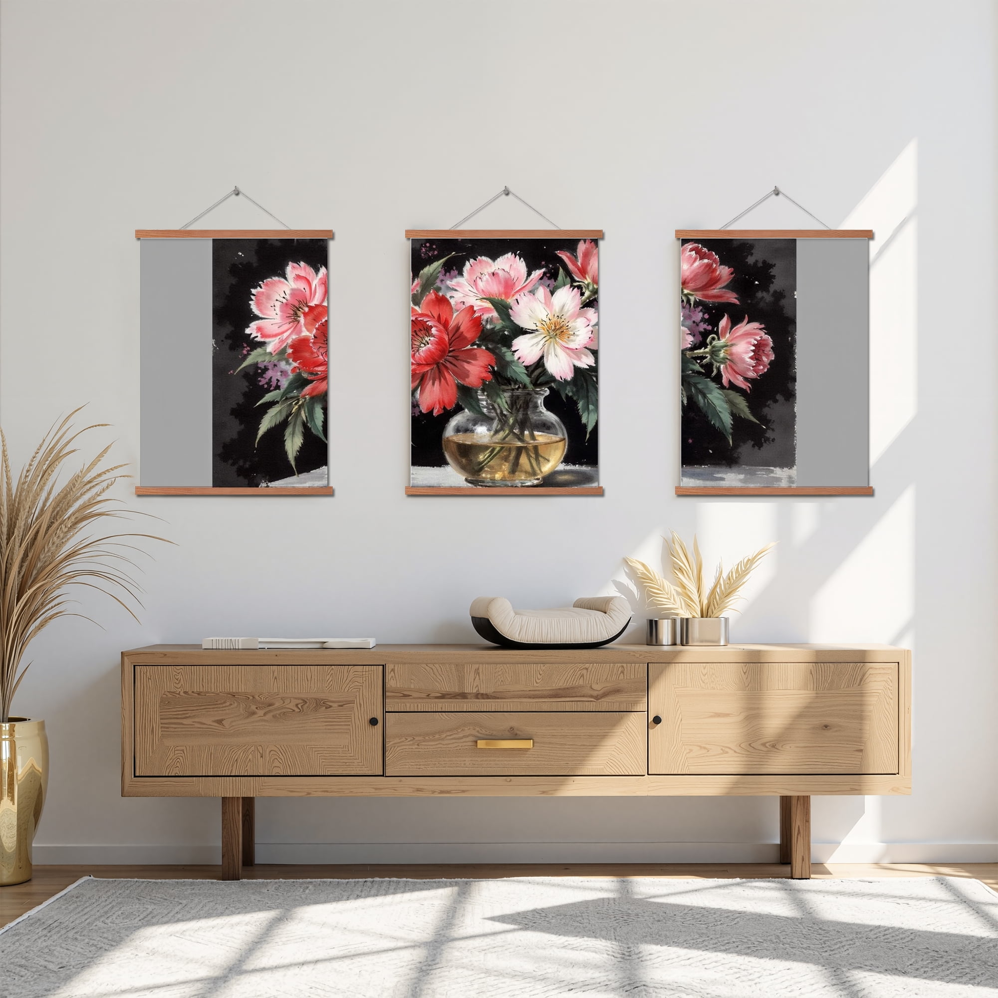 MAYEERTY Modern Abstract Wall Art Painting, Living Room Decor, Brown Hanging Rod Frame, 15.7"x11.8"