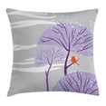 thumbnail image 1 of Winter Throw Pillow Cushion Cover, Seasonal Elegant Conceptual Artwork Purple Trees Snowy Weather Cute Bird, Decorative Square Accent Pillow Case, 16 X 16 Inches, Dust Purple Orange, by Ambesonne, 1 of 2