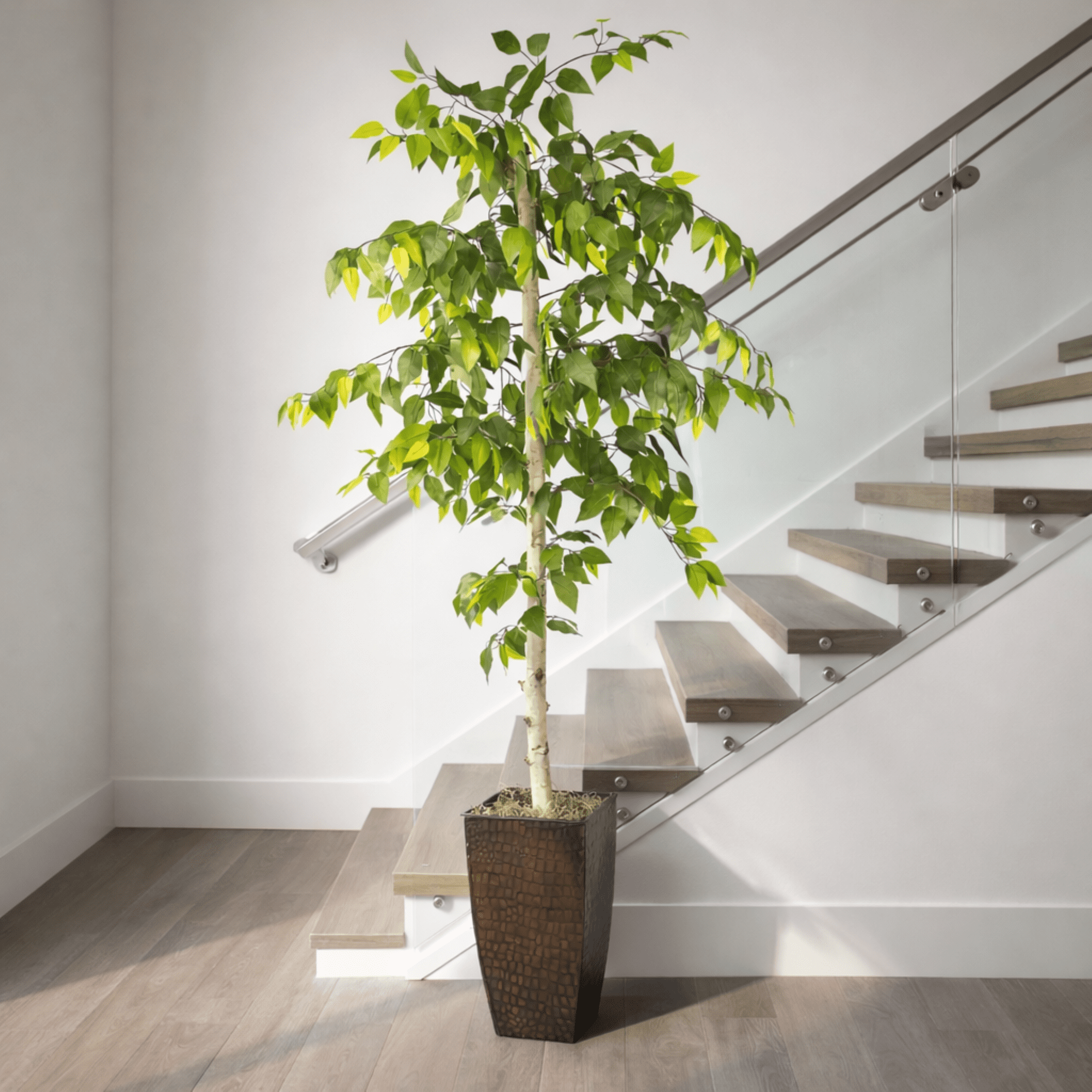 Artificial Tree, 6ft Artificial Designer Ficus Tree in a Copper Embossed Metal Pot by LCG Florals, Faux Designer Fake Indoor Tree for Living Room, Office, and Home Décor