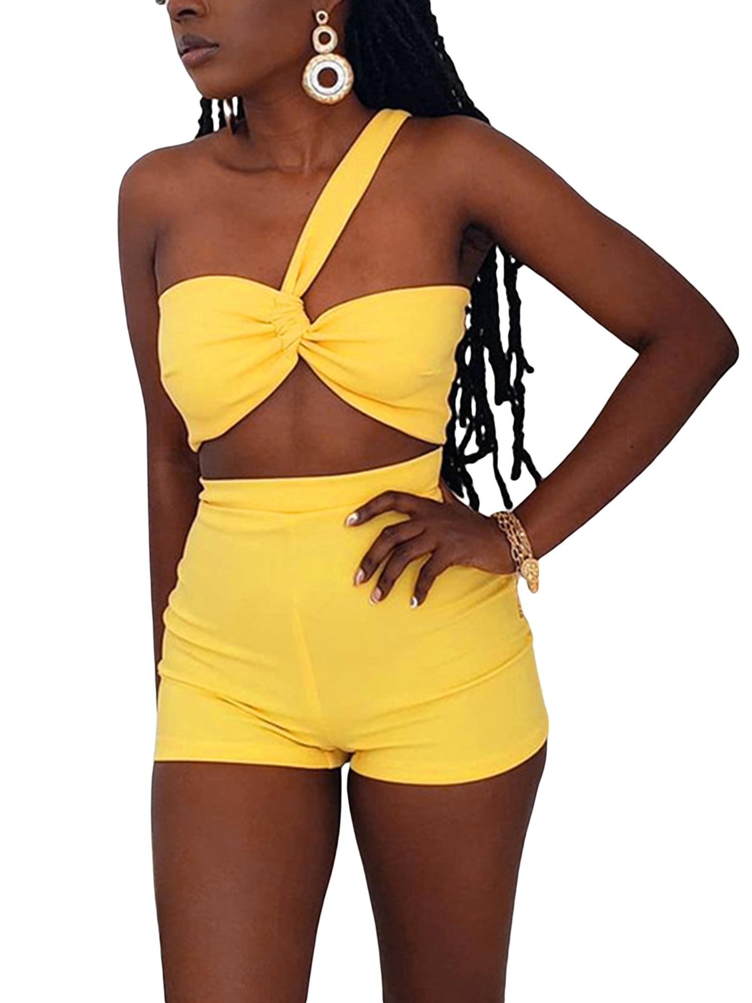 Women Wrap Chest Crop Tops with Shorts 
