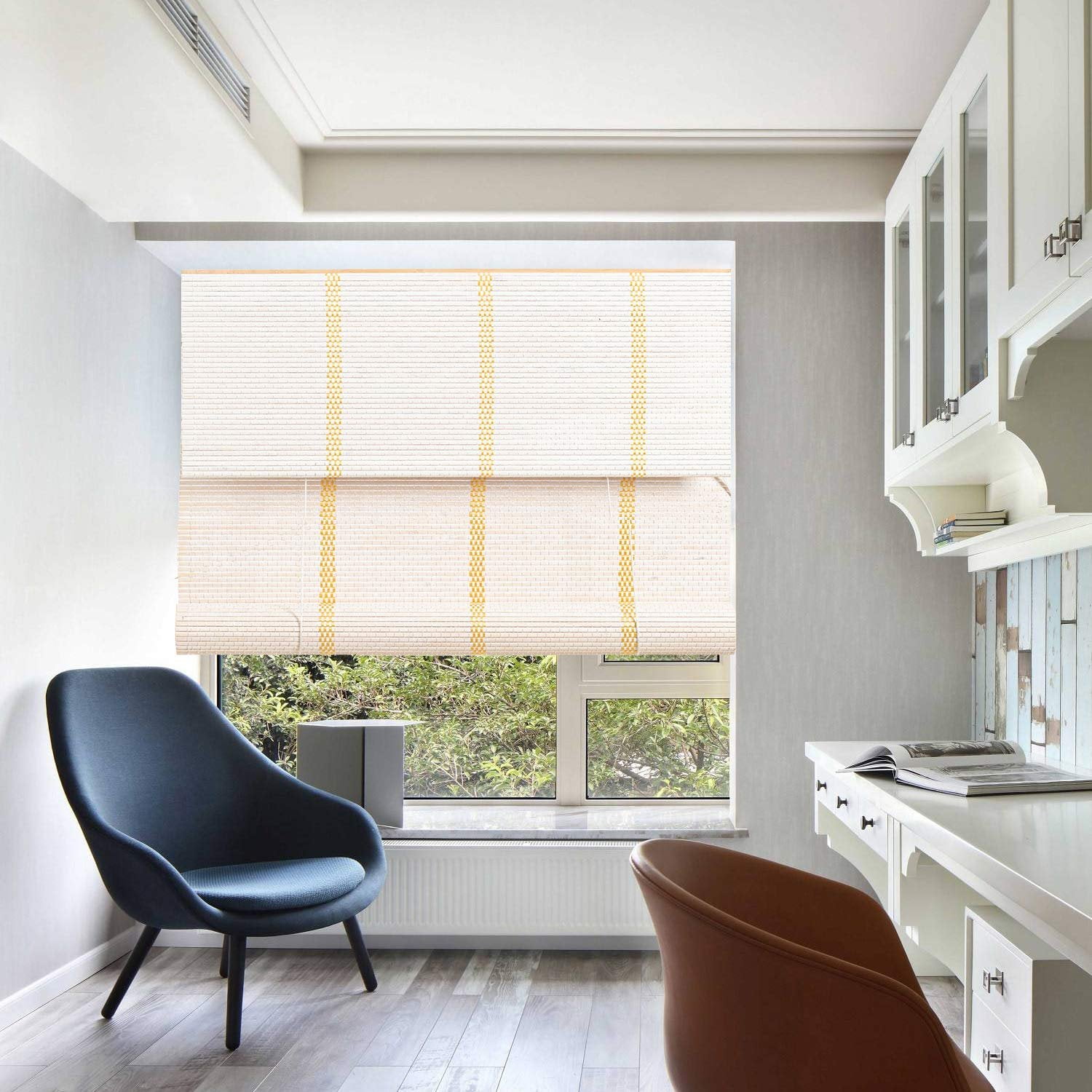 72"x66" Bamboo Flat-Weave Slat Stick Roll Up Blinds Window Sun Filtering Shade 