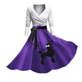 thumbnail image 1 of Robes Femmes Dame 1950 Caniche Manches Courtes Col en V Mode Longues Longueurs Robe Femmes Violet Foncé L, 1 of 4
