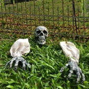 ESSENSON Halloween Decorations Skeleton Stakes, Realistic Scary Yard Lawn Stakes, Skull Head and Arms Decoration for Halloween Party Prop Lawn Outdoor Graveyard