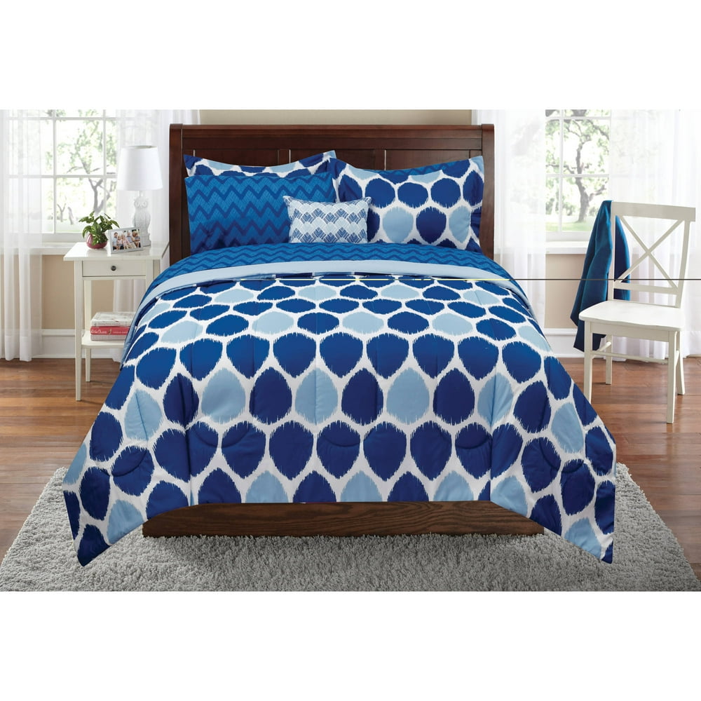 Mainstays Ikat Bed In A Bag Bedding Set, Twin/Twin XL, Navy Walmart