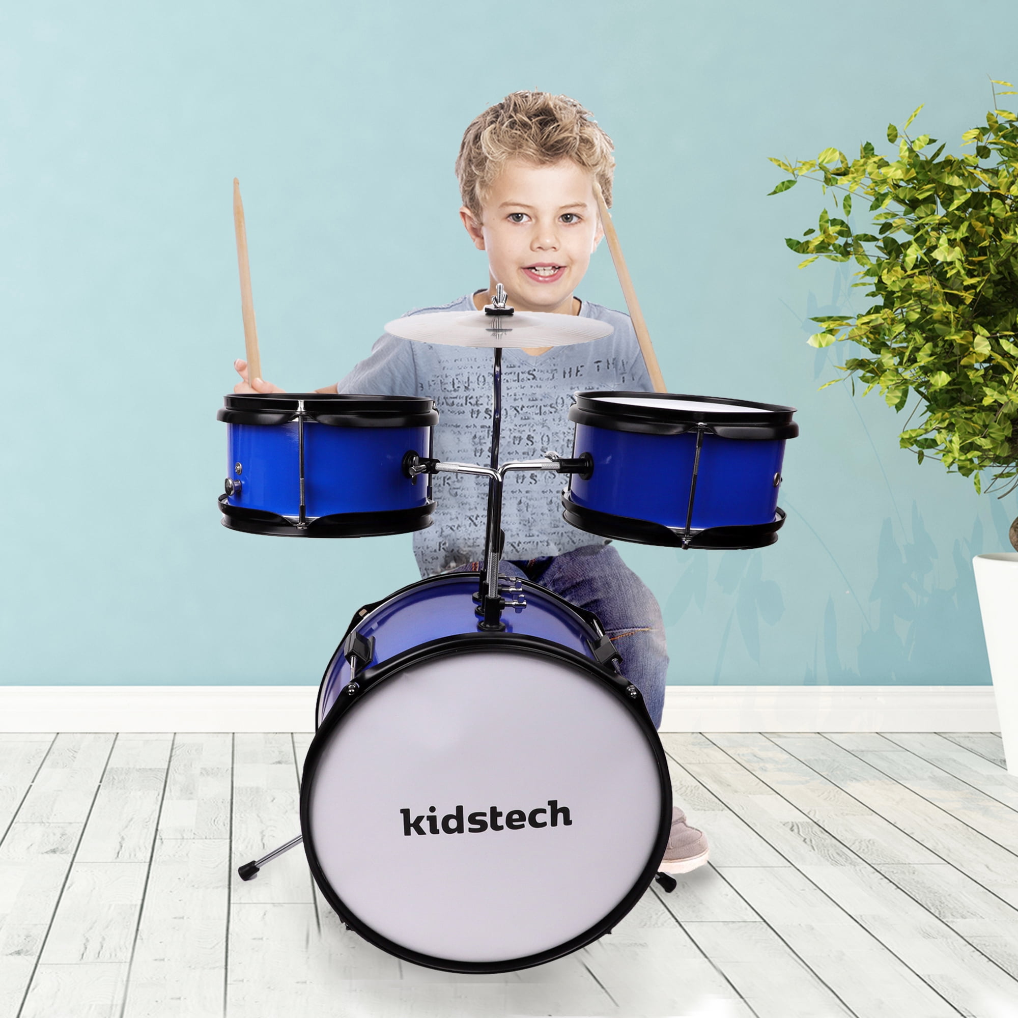 Kidstech Drum Set, First Junior and Adult Drum set with Microphone, Drumstick Pieces and seat, Musical Kid Friendly Band Toy for Boys, Girls and Adults Ages 3+.