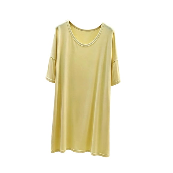 Kaemgyyd Nightgowns for Women Short Sleeve Round Neck Sleepshirt Soft Casual Pajama Sleep Dress Home Daily Wear Sleepwear(Yellow,One Size)