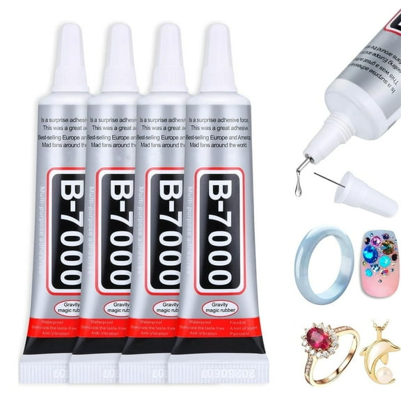 Duslogis 4 PCS B-7000 Glue Clear with Precision Tip, Clear B7000 Adhesive Craft Glue Rhinestone Jewelry Bead Super Glue for Fabric Cloth Metal Stone Nail DIY Art Screen Repair (25ml/0.84oz)