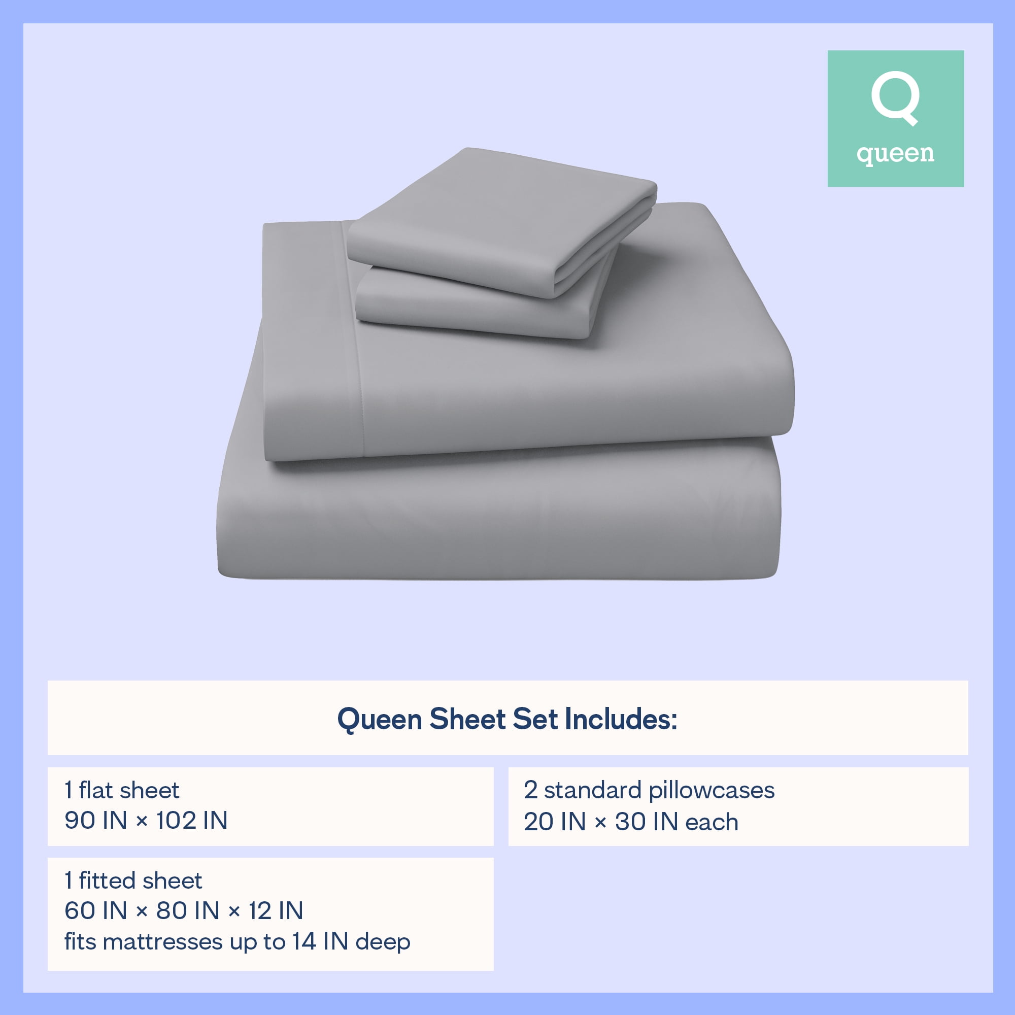 Mainstays Kids Microfiber Bed Sheet Set, Queen, Gray, 4 Pieces