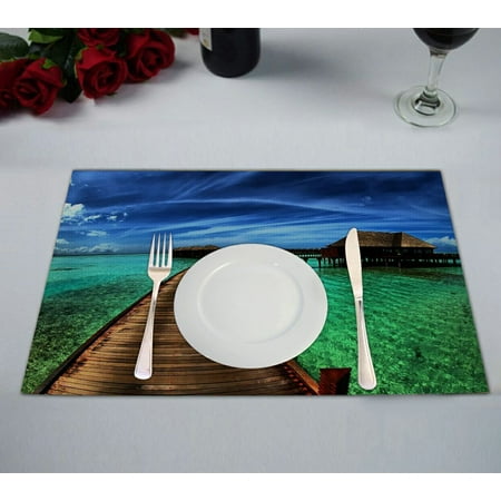 

ZKGK Wood Bridge Placemat Table Mat 12x18 inches Set of 2