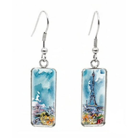 Eiffel Tower Rectangular Drop Earrings