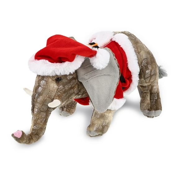 DolliBu Santa Elephant Stuffed Animal Plush Toy - Super Soft Wild Animal Dress Up with Red Santa Claus Outfit, Cute Wildlife Gift, Perfect Holiday Christmas Gift - 12 Inches