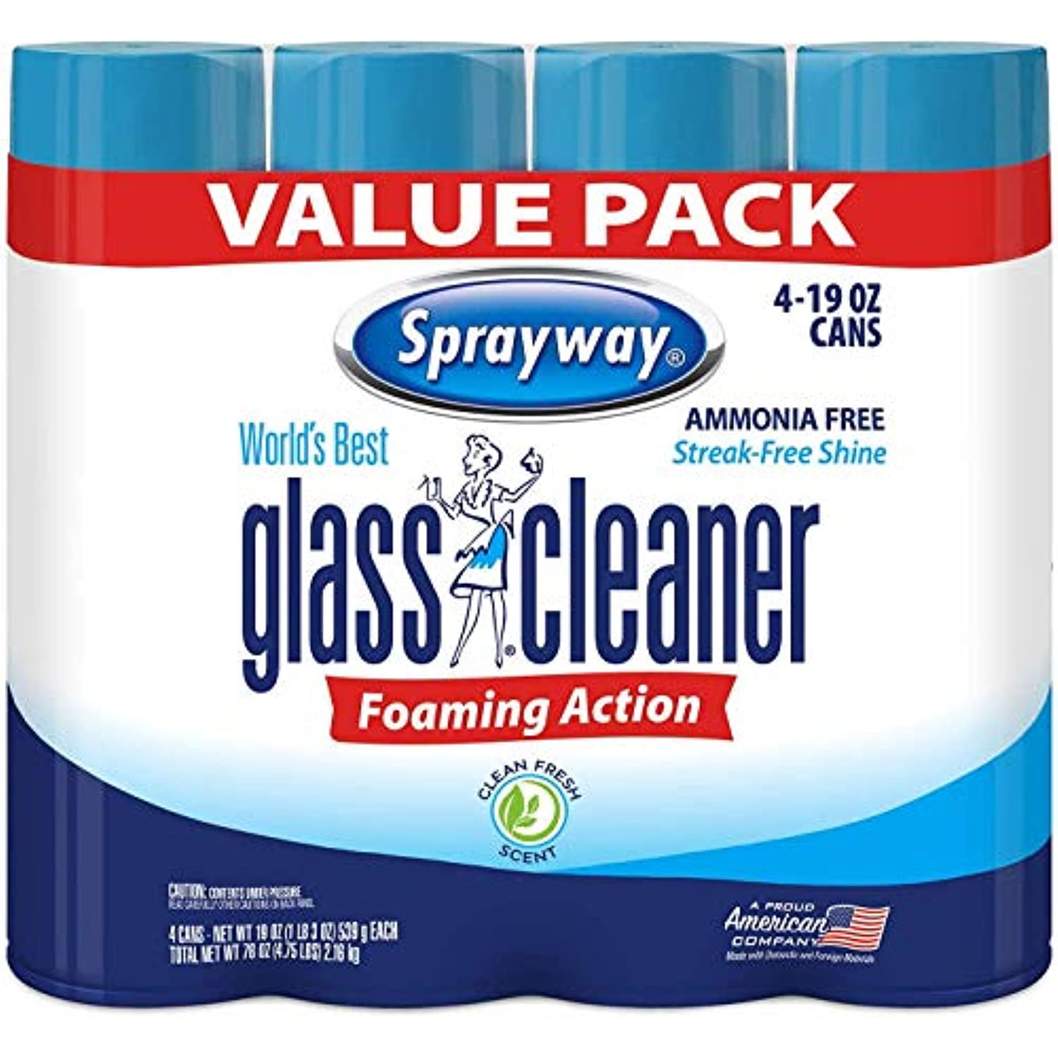 Sprayway 443331 Ammonia Free Glass Cleaner, 19 Oz. (4Pack) (Packaging