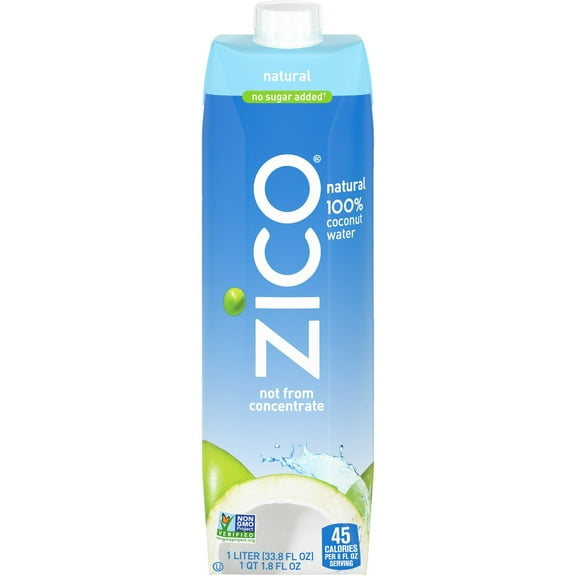 Zico 100% Coconut Water, No Sugar Added, 1 Liter (Pack of 2)