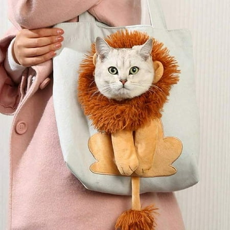 Adorable Lion Shaped Canvas Pet Shoulder Bag - Convenient Portable Cat Tote with Shoulder Strap - Practical and Cute for Outdoor Travel - Convenient Chest Carrier for Cats - Handy Shoulde