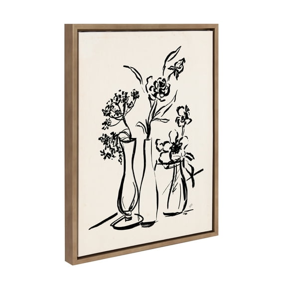 DesignOvation Sylvie LV Freshly Picked Floral 5 Framed Canvas Wall Art by Valerie McKeehan of Lily and Val, 18x24 Gold, Minimalist Flower Home Décor