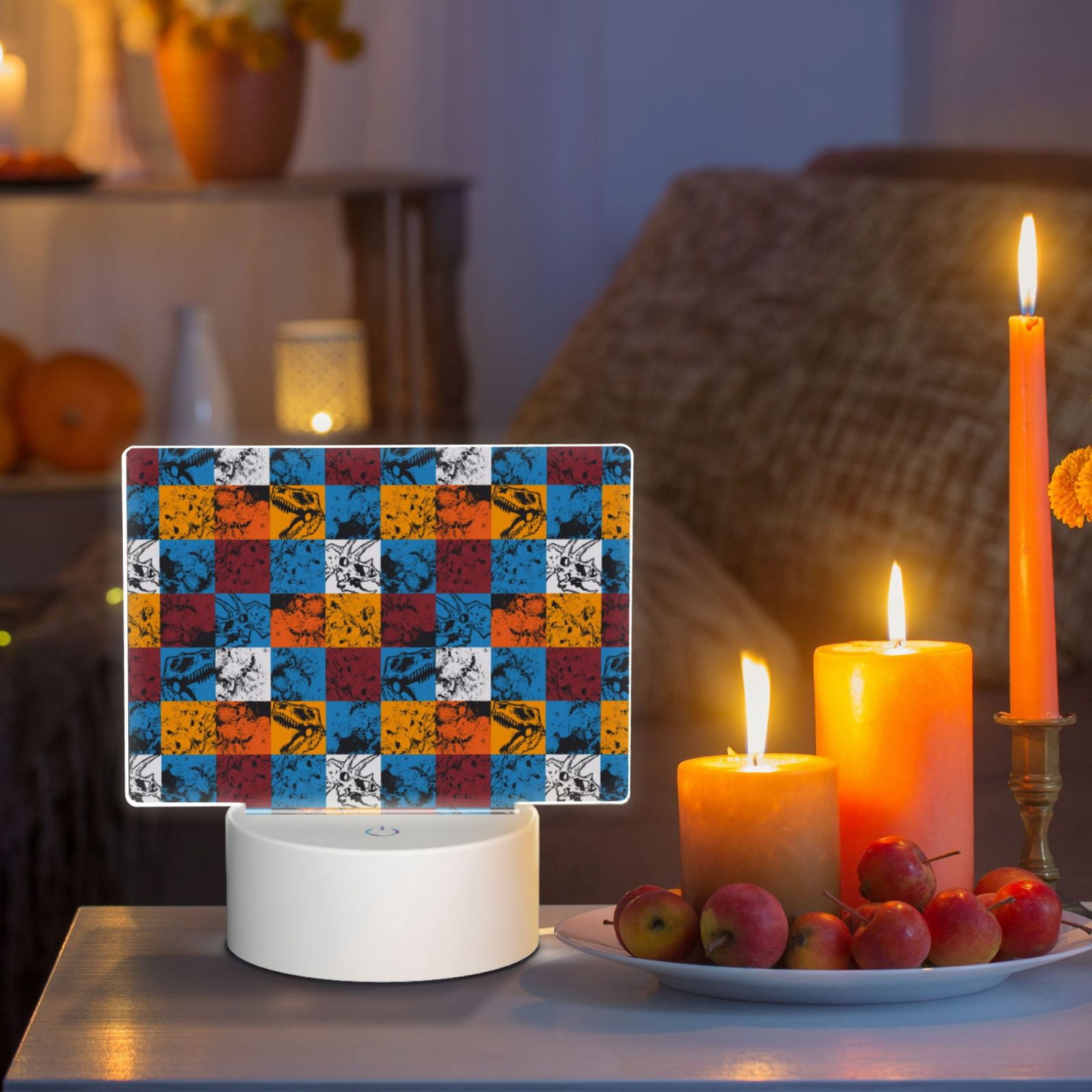 Kdxio colorful plaid Dinosaur Rectangular Acrylic Night Light Acrylic Sleep Night Light Friend Gifts for Birthday Gifts for Women Teens Boys Girls