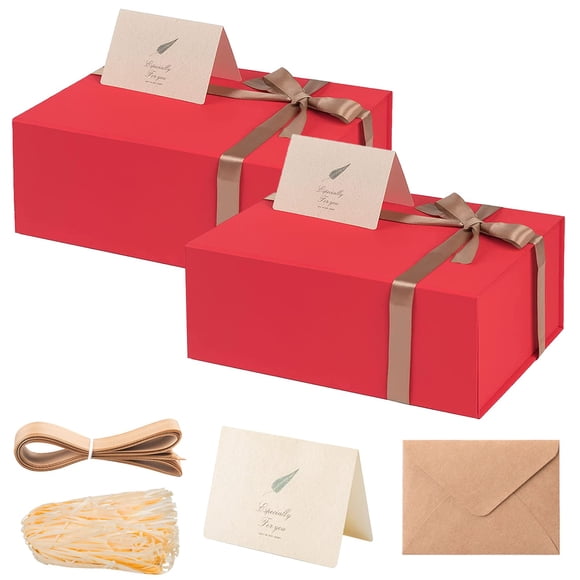 Cajas de regalo LIFELUM, paquete de 2 unidades, 35 x 21 x 11 cm, tapa magnética, color rojo