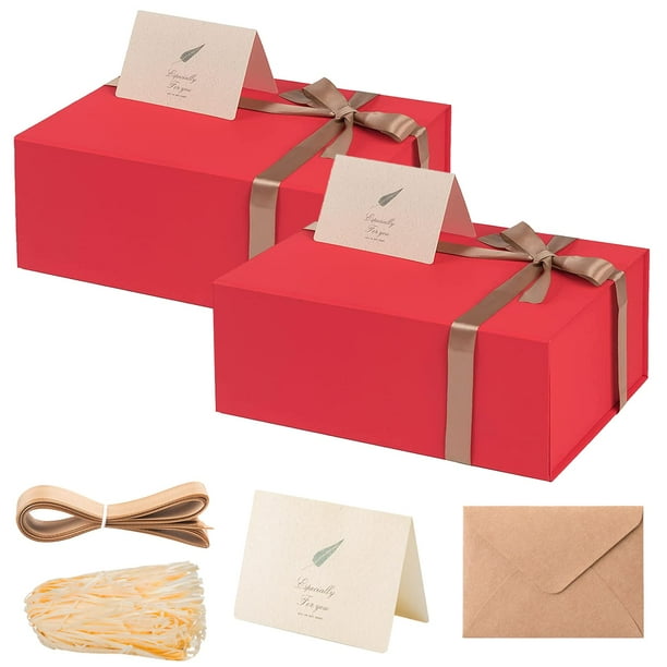 Cajas de regalo LIFELUM, paquete de 2 unidades, 35 x 21 x 11 cm, tapa magnética, color rojo