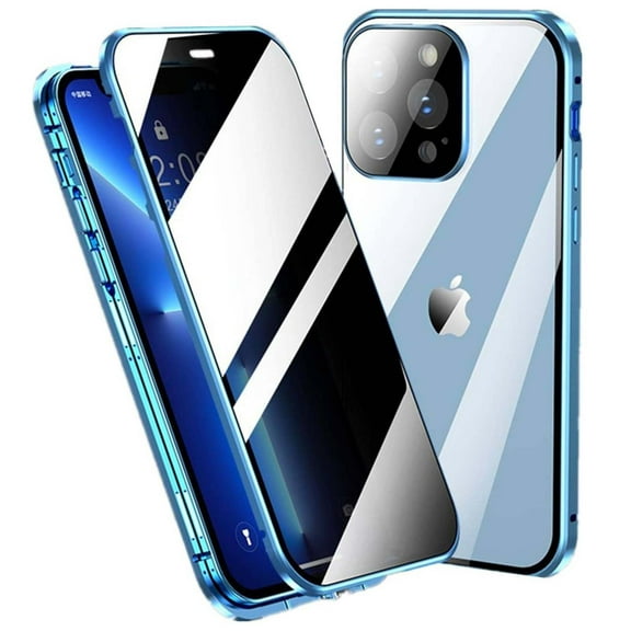 Anti Peeping Case for iPhone 15 Plus,Front Privacy Tempered Glass Cover,Magnetic adsorption Anti Peep Metal Frame with Lens Protector,Blue