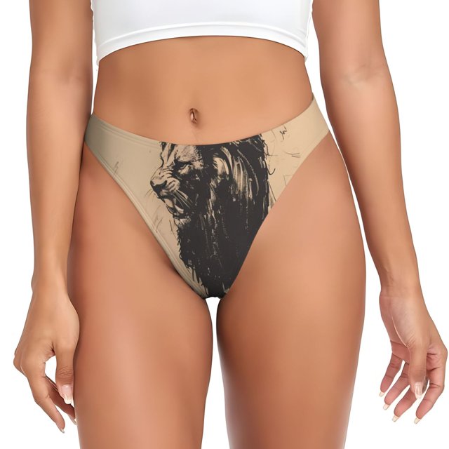 Balery Child And Lion Sketch Tangas de Algodón para Mujer con Estampado – Ropa Interior Sexy, Transpirable, G-string-3X-Large