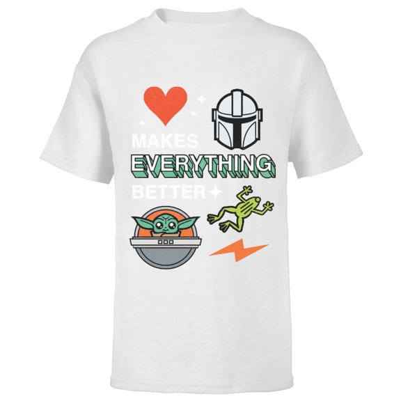 Star Wars The Mandalorian Grogu Love Makes Everything Better - Short Sleeve T-Shirt for Kids - Customized-White