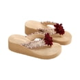 thumbnail image 2 of IEMIEMIEM Women's Cute Sandals 3D Floral Applique Woven Fabric Platform Wedge Flip Flops Thick Cushion Thong Sandals For Summer Beach Vacation Wear Wine 8.5 Wide, 2 of 5