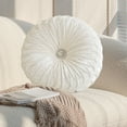 thumbnail image 4 of Clearance! Round Throw Pillow Velvet Home Decoration Pleated Round Pillow Cushion for Couch Chair Bed Car 13.7x13.7inches White, 4 of 6