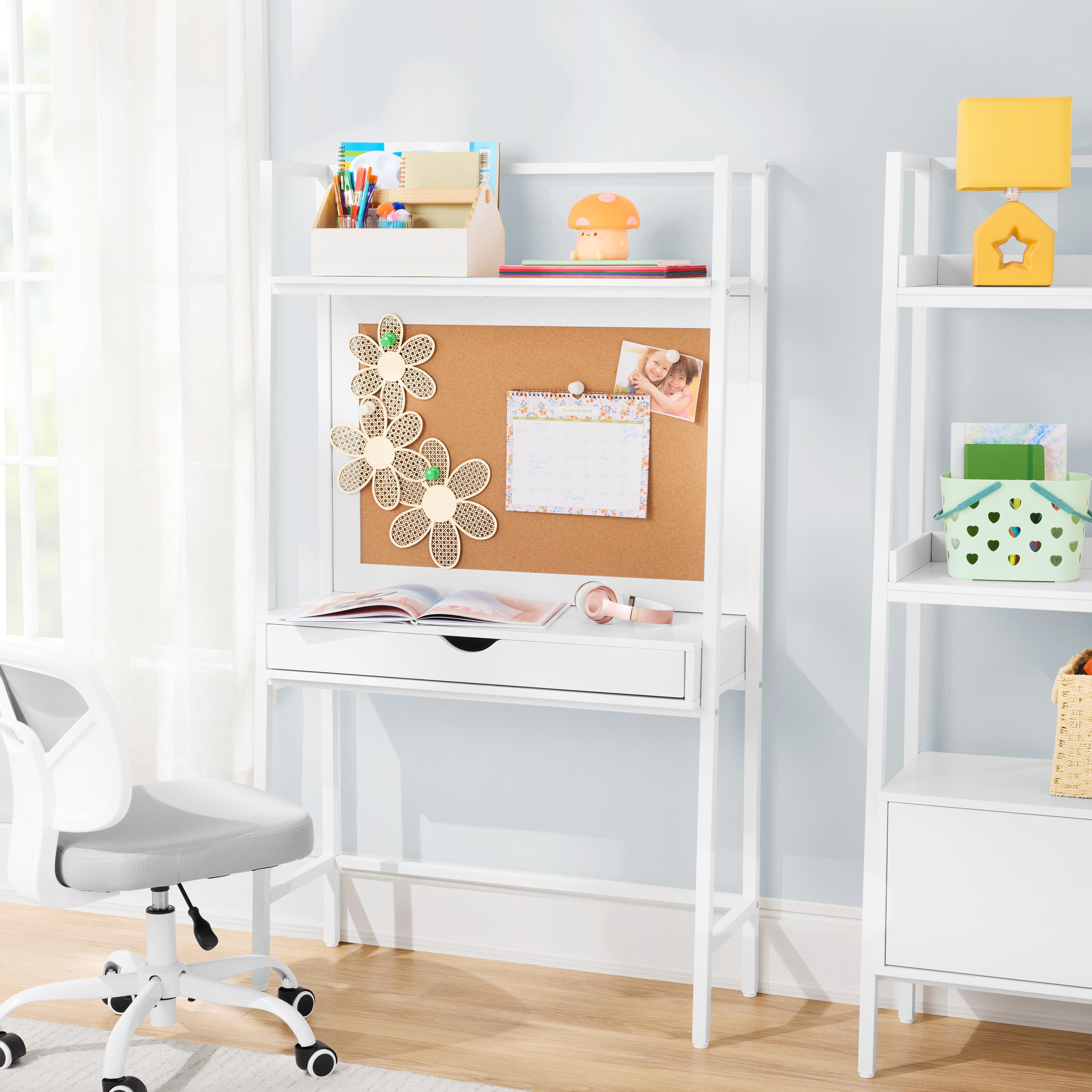 BYO Kids Ladder Desk with Bulletin Board White