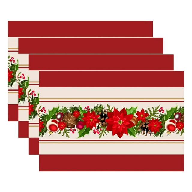 Christmas Placemat Set 4-Pack Holiday Table Mat for Dining Room or Living Room Decor with Festive Design