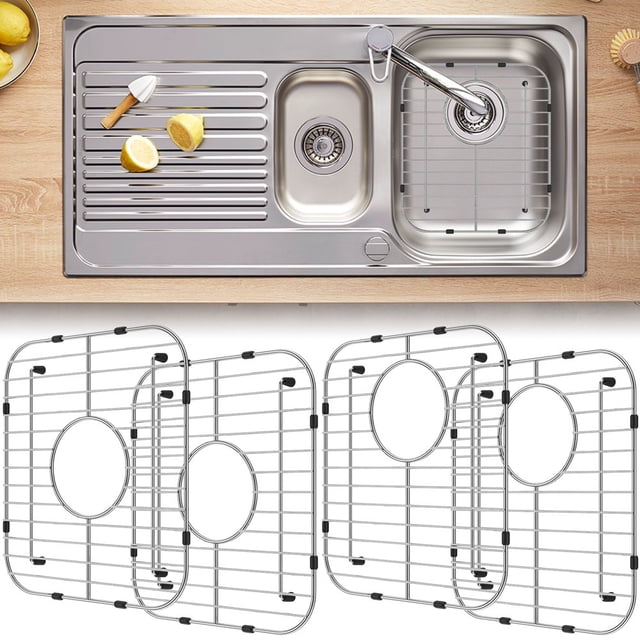 POINTERTECK 2Pcs Kitchen Sink Grid 304 Stainless Steel Sink Protectors Double Bowl Sink Bottom Grid Large Sink Protectors Grid 13x12inch