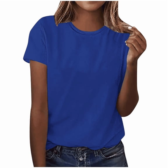 T Shirts for Women Casual Summer Dressy Short Sleeve Crew Neck Plain Tops Tee Women Blouses Clothes Solid Color Loose Fashion Shirts