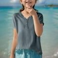 thumbnail image 3 of Girls Knit Sweaters Trendy Henley Button V Neck Short Sleeve Pullover Jumper Tops Casual Loose Fit Soft Solid Color T-Shirt, 3 of 4