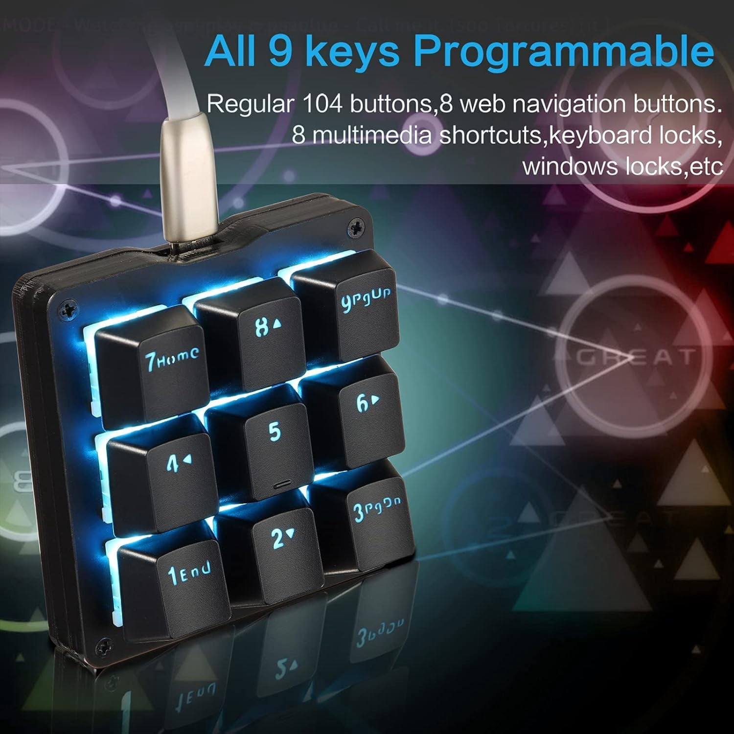 Mechanical Numpad Macro Keyboard, 9-Key Numeric Keypad LED Backlit Gaming Keyboard, Fully Programmable Number Pad Keyboard, Computer High Ground Mechanical Macro Number Keypad