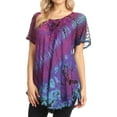 thumbnail image 4 of Sakkas Splenka Long Tie Dye Embroidered Corset Neck Cap Sleeve Blouse Shirt Top - Purple - Plus Size, 4 of 5
