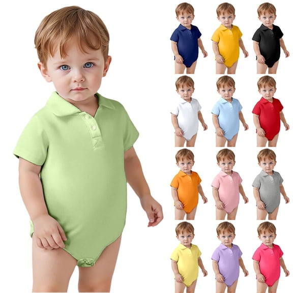 TGPMGRZ Baby Girl Clothes Collared Polo Bodysuit Boy Cotton Romper Short Sleeve Outfit 0-24M Blue 3-6 Months