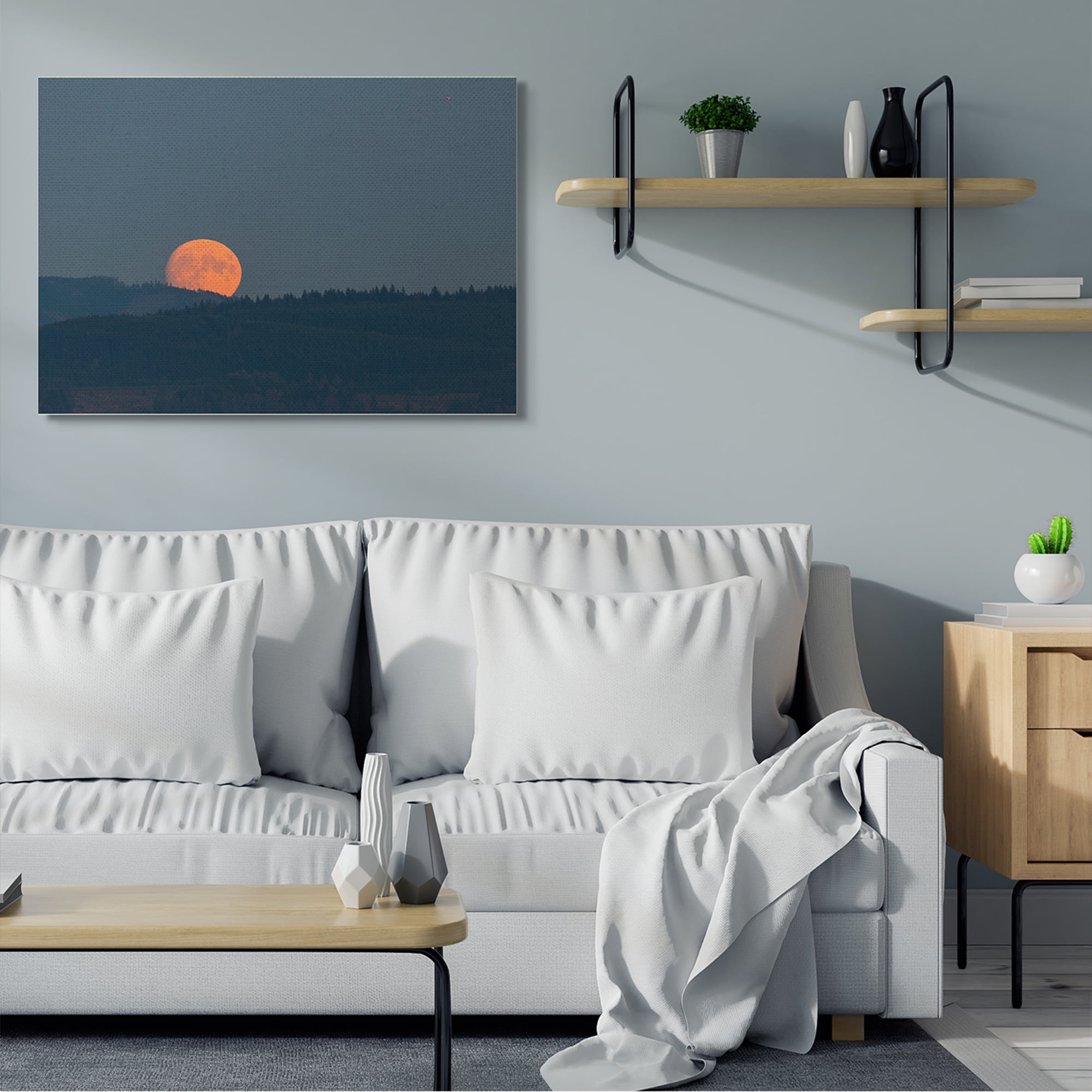 Stupell Industries Orange Moon over Dark Mountain Tree Forest,36 x 48,Designed by Nancy Crowell
