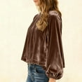 thumbnail image 7 of Annhoo Womens Loose Tops Long Lantern Sleeve Round Neck Solid Color Pleat Textured Blouse Casual Velvet Shirts, 7 of 7