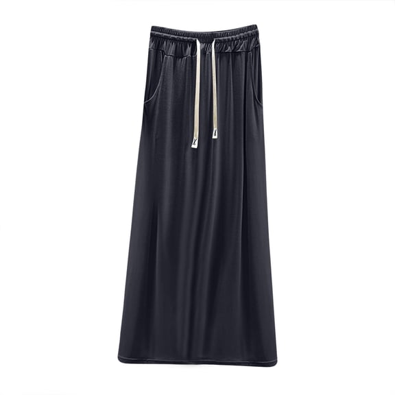Fewfanhot Women's Modal Drawstring Midi Skirt with Pockets, A-Line Soft Loungewear Skirt Casual Elastic Waist Skirt
