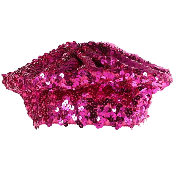 EeaseMX Boinas de moda para mujer, gorro con lentejuelas brillantes, accesorio de vestuario para espectáculos de danza (rosa)