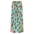 thumbnail image 5 of Floral Leopard Print Teal Background Women's Casual Wide Leg Pants Comfort Pockets Elastic Waist Loose Fit Pants, 5 of 7