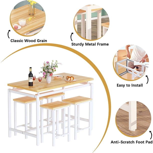 Recaceik Set Pranzo 5 Pezzi Con Tavolo E 4 Sedie, Design Moderno In Legno E Metallo, Perfetto Per Piccoli Spazi E Angolo Colazione, Nero - 2