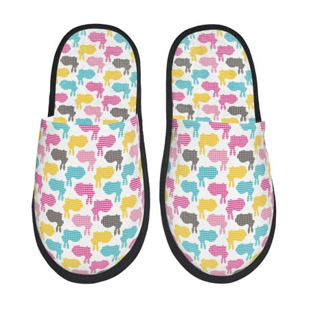 Balery Colorful Rabbit Slient Indoor Furry Fleece Comfort House Shoes Soft Non-Slip Home Shoes Cotton slippers House Slippers-- Large