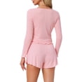 thumbnail image 3 of INSPIRE CHIC Women's Lounge Set Long Sleeve Pajamas Button Shirts with Shorts 2 Piece Y2k Workout Sets L Pink, 3 of 5