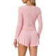 thumbnail image 3 of Conjunto de lounge para mujeres INSPIRE CHIC, pijamas de manga larga, camisas de botones con pantalones cortos, conjunto de 2 piezas, sets de entrenamiento Y2K, XS, rosa, 3 of 5